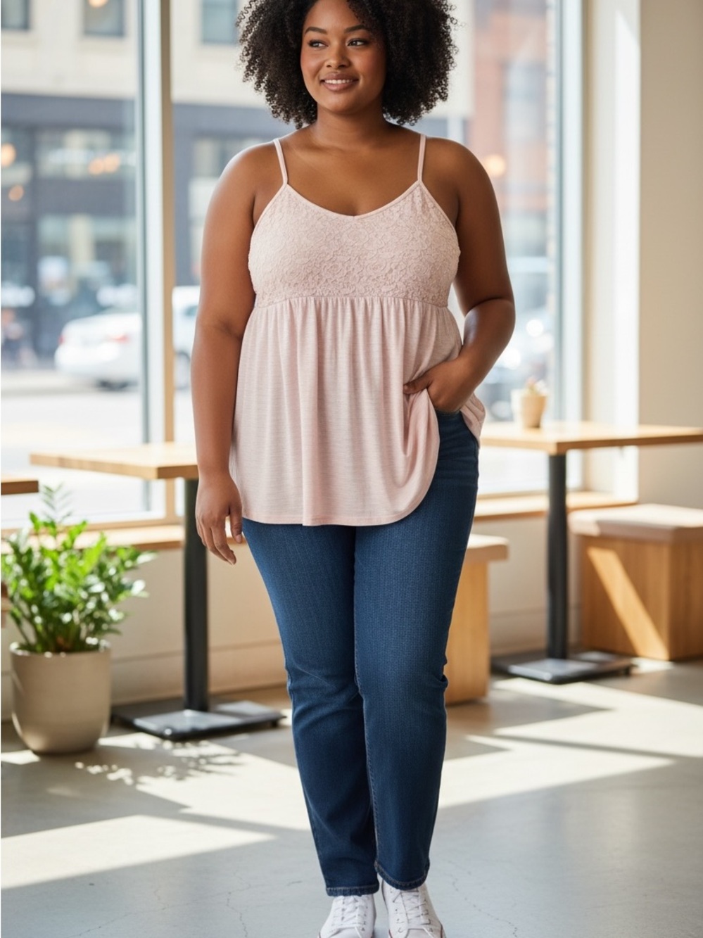 Torrid Plus Size Soft Blush Lace Yoke Babydoll Sleeveless Flowy Cami/Tank Top